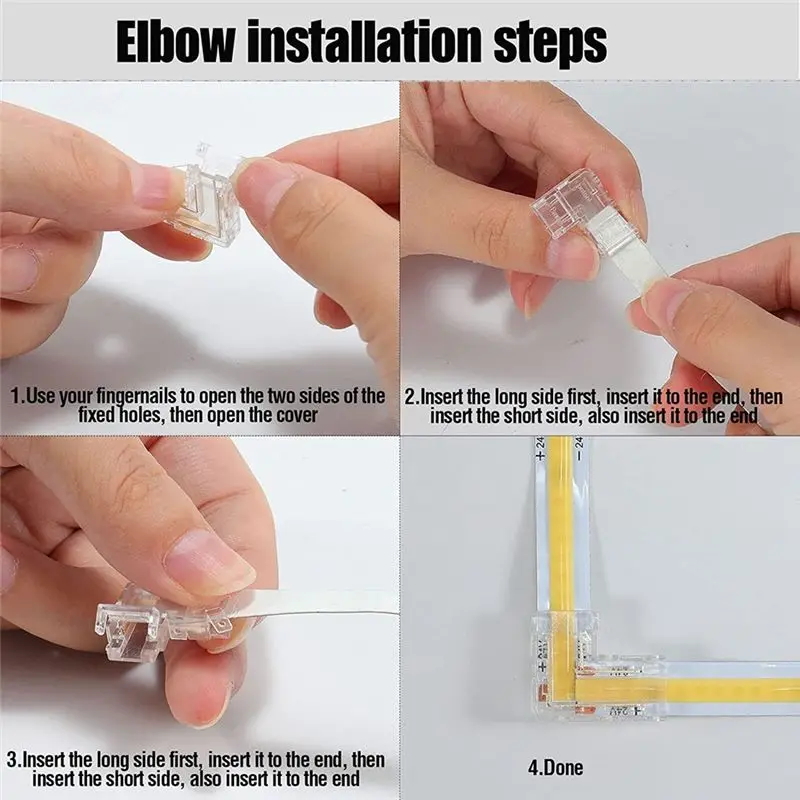 AA63 HOT Gapless 8Mm 2 Pin COB LED Strip Connector 8 Pack And L Shape 2 Pin 8Mm Cob LED Corner 2 Pack Part For 8Mm Cob LED Strip