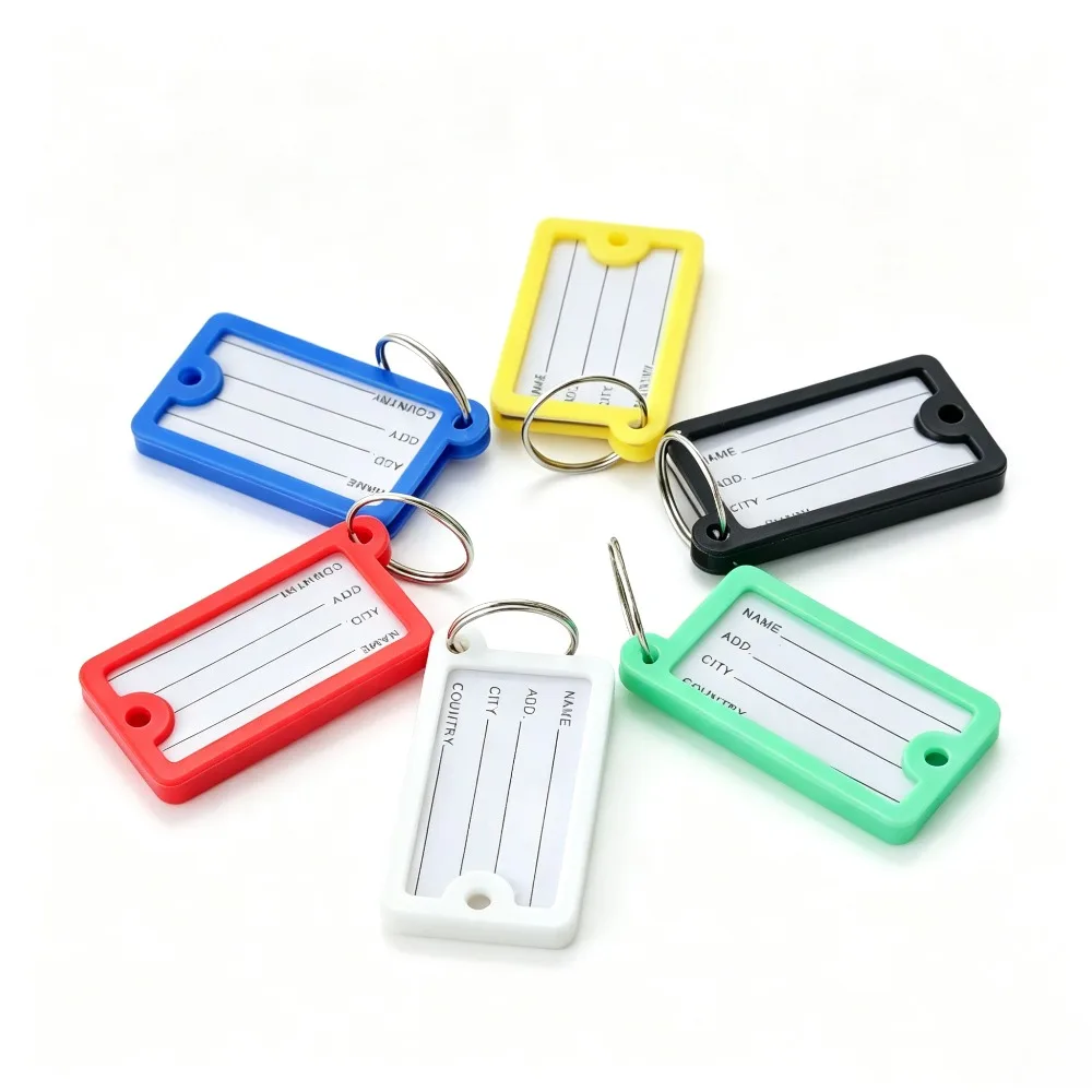 10Pcs Colorful Plastic Key Tags with Split Ring  DIY Name & Number Labels for Baggage  Durable Customizable Keyrings