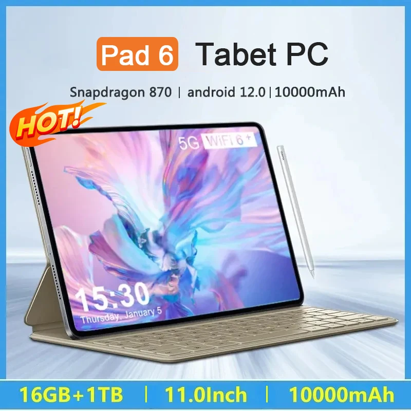 2023 New 4K Original Global Tablet Snapdragon 870 Android 16GB RAM 1TB ROM Tablette PC 5G Dual SIM Card Or WIFI Pad 6 ProTablet