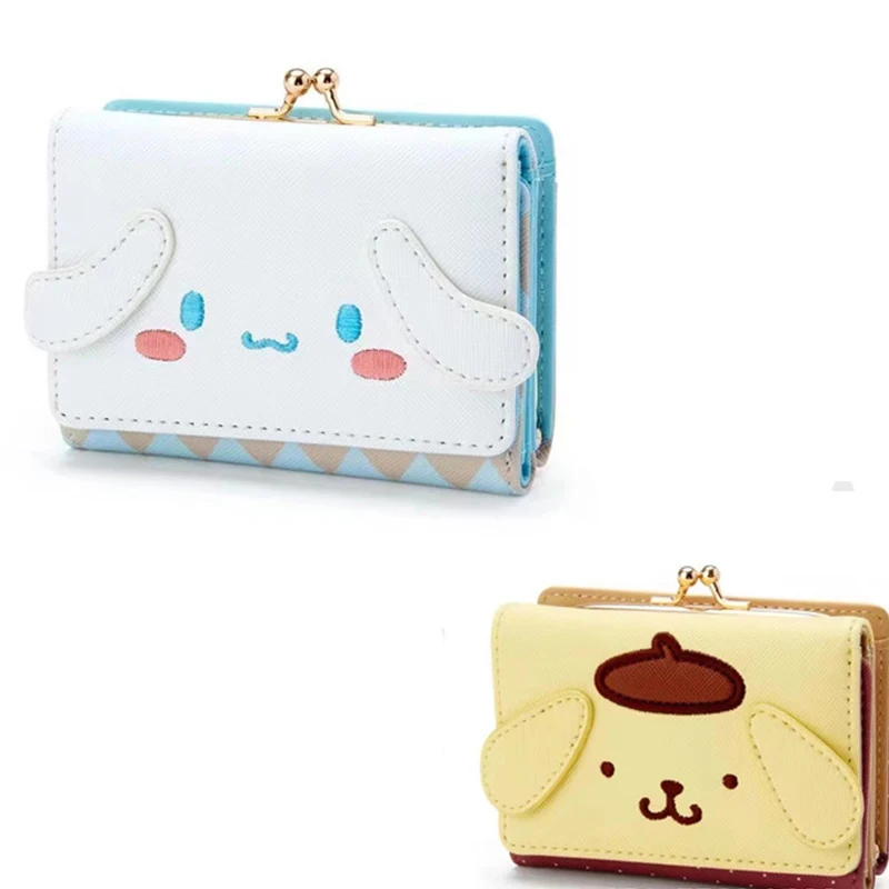 Sanrio Hello Kitty Bag Kawaii Cinnamon My Melody Kuromi Casual Fashion PU Leather Wallet Cute Folding Card Bags Birthday Gifts