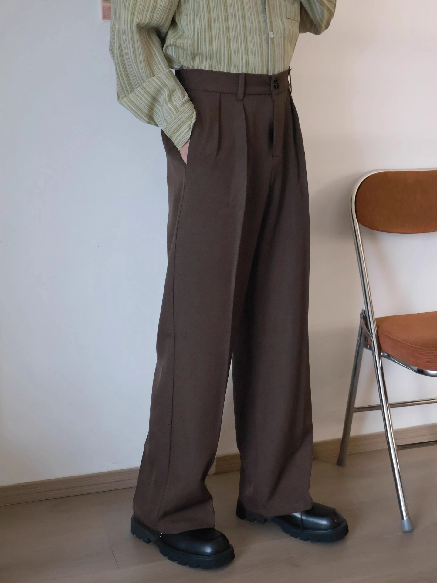 Caramel Straight Leg Pants Pure Color Casual Student Suit Long Pants Neutral Style Versatile Classic Style Polyester Fiber