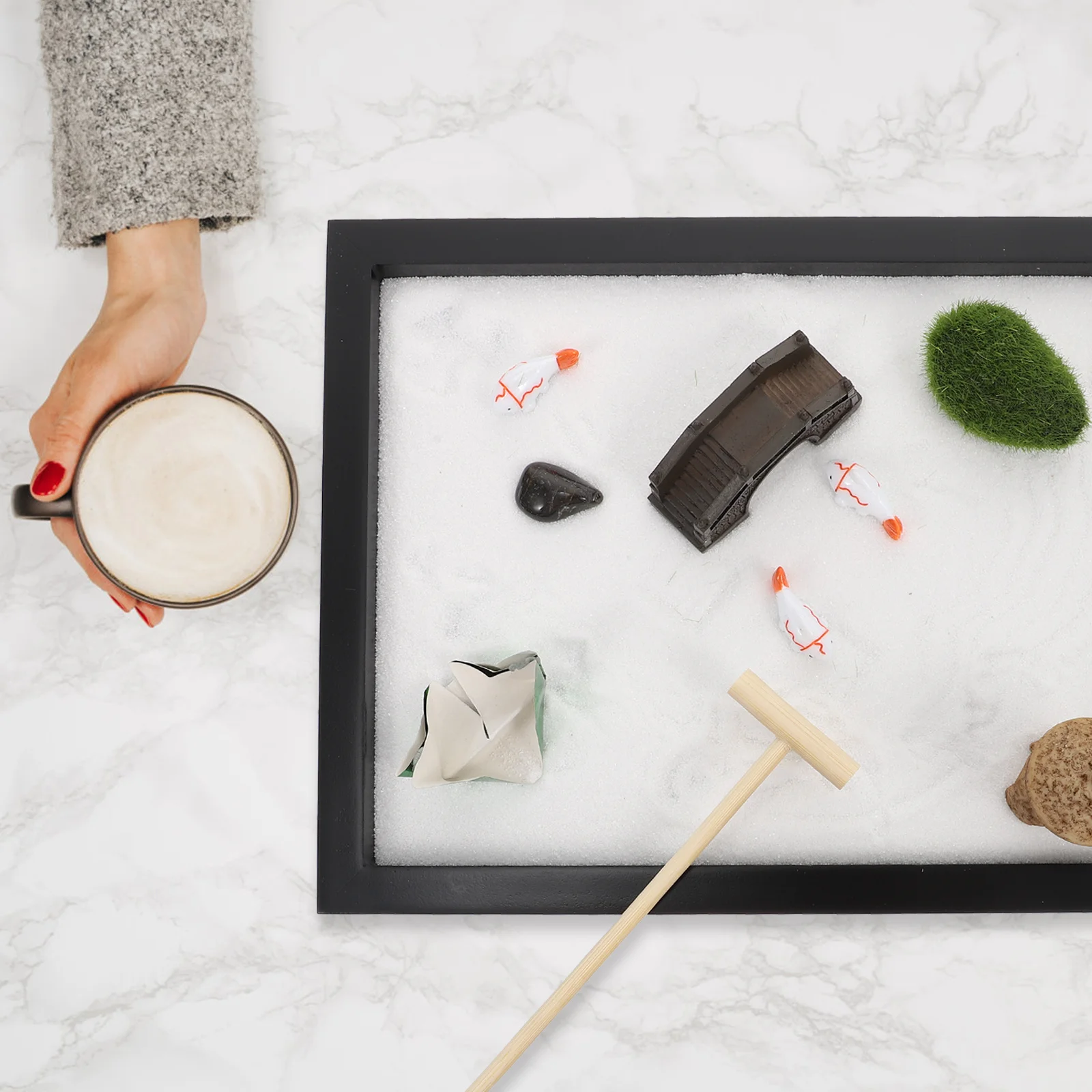 1 set Desktop Sand Artware Mini Zen Garden Decor Stress Relief Sand Box Ornament For Home Office Tabletop Microlandscape