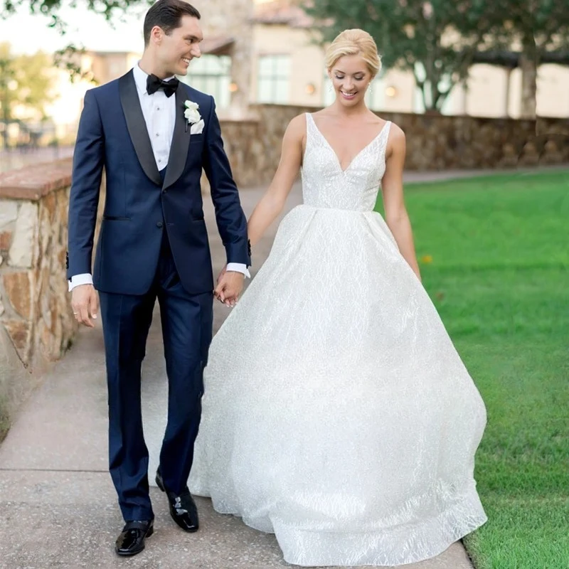 

Customized Glitter Women's Wedding Dresses V-neck Tailoring Evening Dress Formal Exquisite High Quality Party Gowns for Women