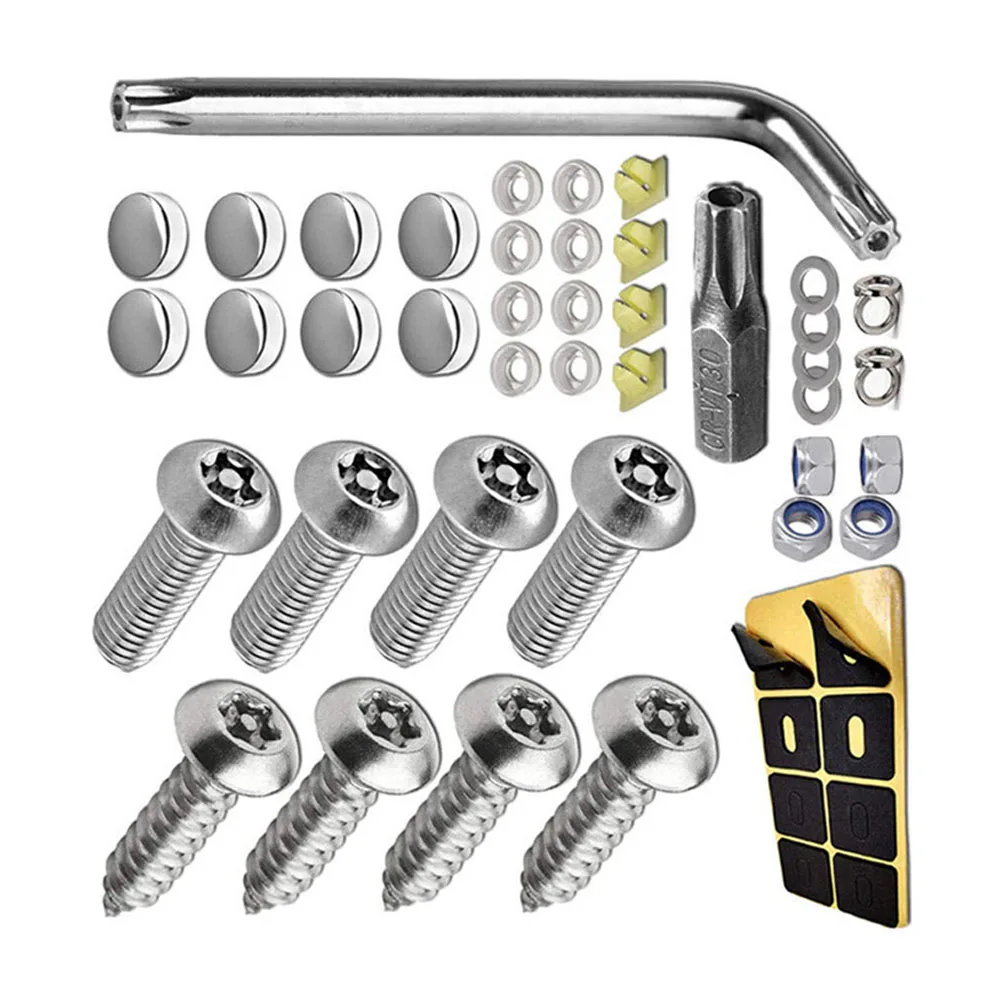 Screws Accessories License Plate Screws 1 Set Anti Theft Rear Security Silvery Stainless Steel Car Accessories