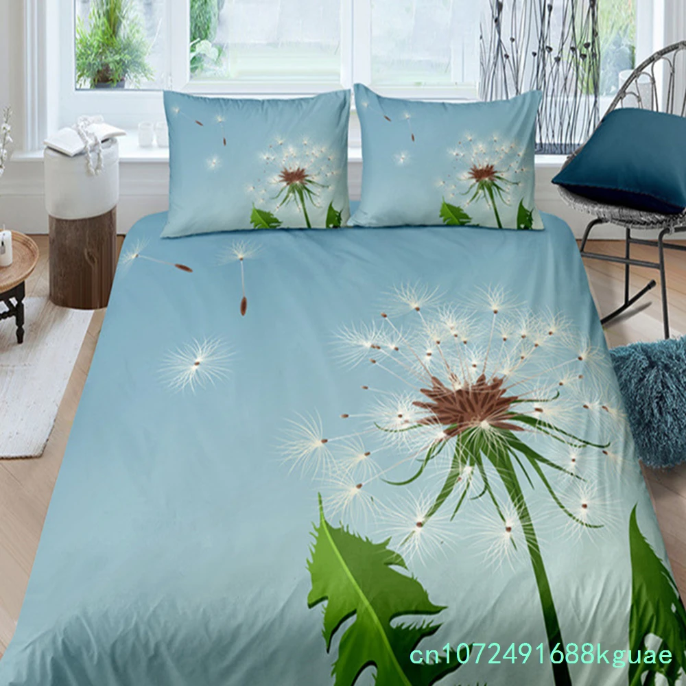 Dandelion Duvet Cover Microfiber Tropical Monstera Leaves Flowers Bedding Set Queen 3D Print Daisy Floral Comforter Cover Decor