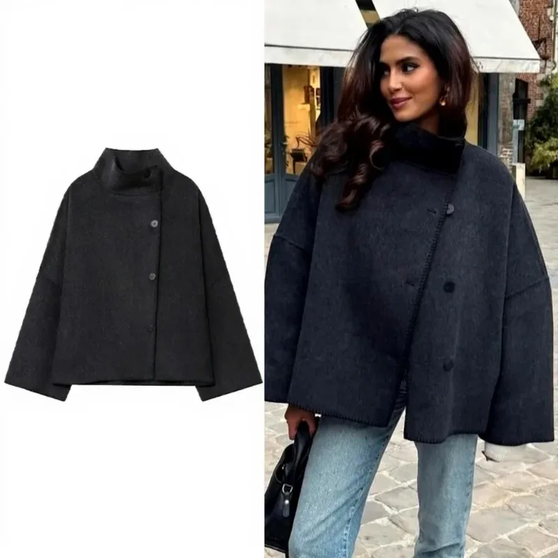 

Shell embroidered lock edge new pocket scarf autumn and winter stand-up collar windproof jacket