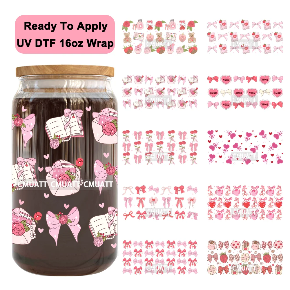 

Coquette Bow Valentine's Gift XOXO UV DTF Stickers Ready To Transfer Cup Wrap Custom Labels DIY Craft For 16OZ Libbey Can Glass
