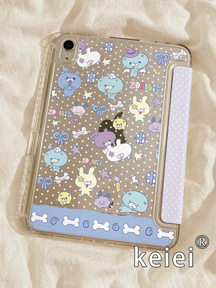 Cartoon Wave Point Zombie Rabbit For iPad Pro 11 13In 2025 iPad Pro 12.9in Air7 10th M4 M5 MINI 3Y-Shaped Fold Protective Cover