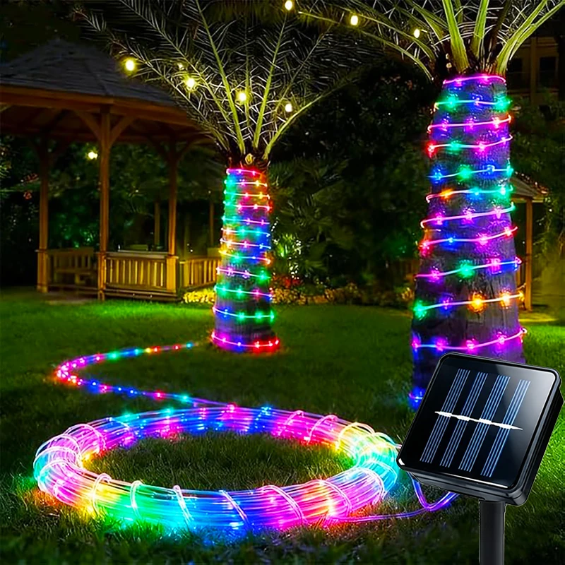 Outdoor Waterproof Solar Rope Lights 8 Lighting Modes Tube String Lights for Garden Trees Halloween Christmas Holiday Decor