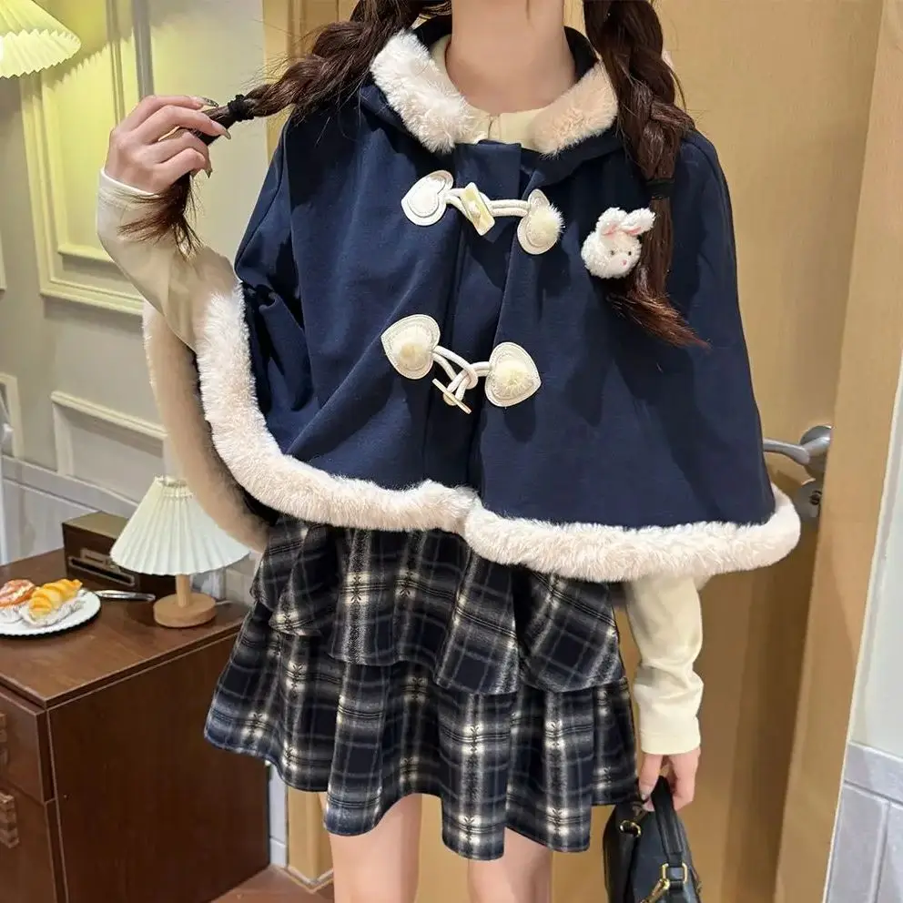 

Japan Girl Shawl Cape Suit Winter Cute Outer Top Dress Two-Piece Set