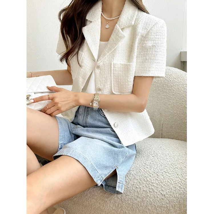 

Chic ort Sve Cardigan Korean Sle Slim Fit Summer Outerwear Ladylike Ele Casual Versatile for Various Ocns
