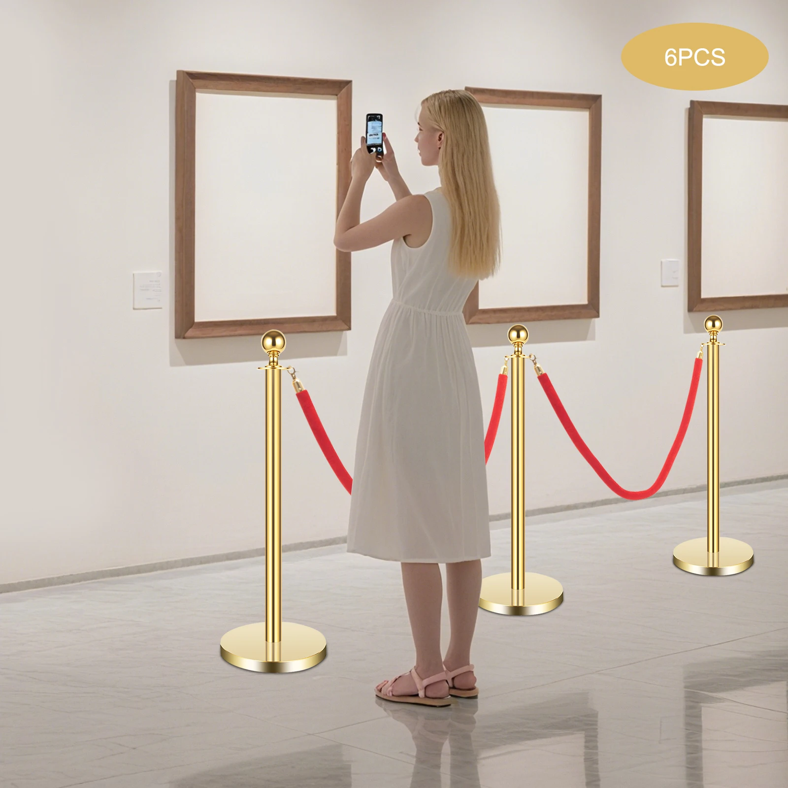 

Gold+Red Crowd Control Stanchions(201 Stainless Steel+Velvet Rope) - Electroplated Process&Rust/Corrosion/Wear-Resistant