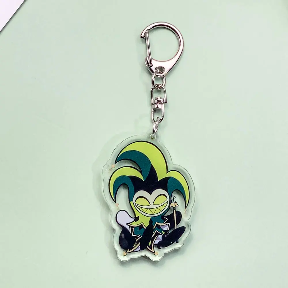 شخصيات كرتونية Hazbin فندق سلسلة مفاتيح سيارة من الأكريليك اكسسوارات حقيبة عصرية ساحرة على ظهره قلادة حلقة رئيسية هدايا للأصدقاء