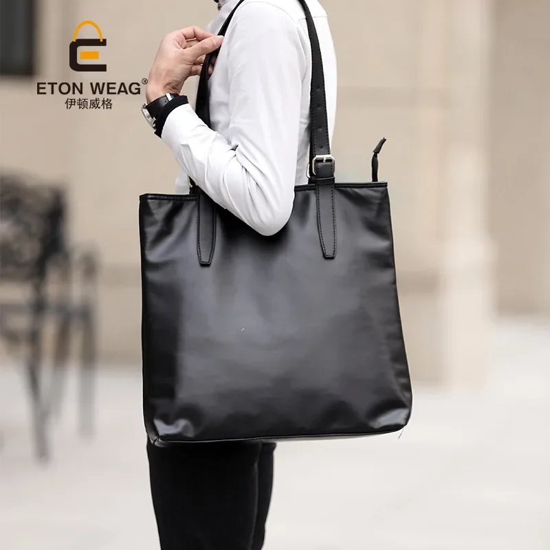 New large capacity men\'s tote bag fashion casual simple high quality pu leather black shoulder handbags bag men  bolsa masculina