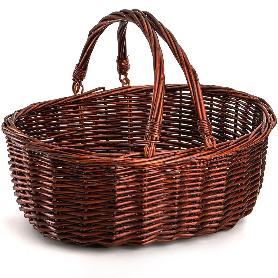 

Wicker Picnic Basket with Handle, Large Empty Gift Basket to fill, Open Top Market Harvest Baskets for Garden, Fruit, Candy, Win