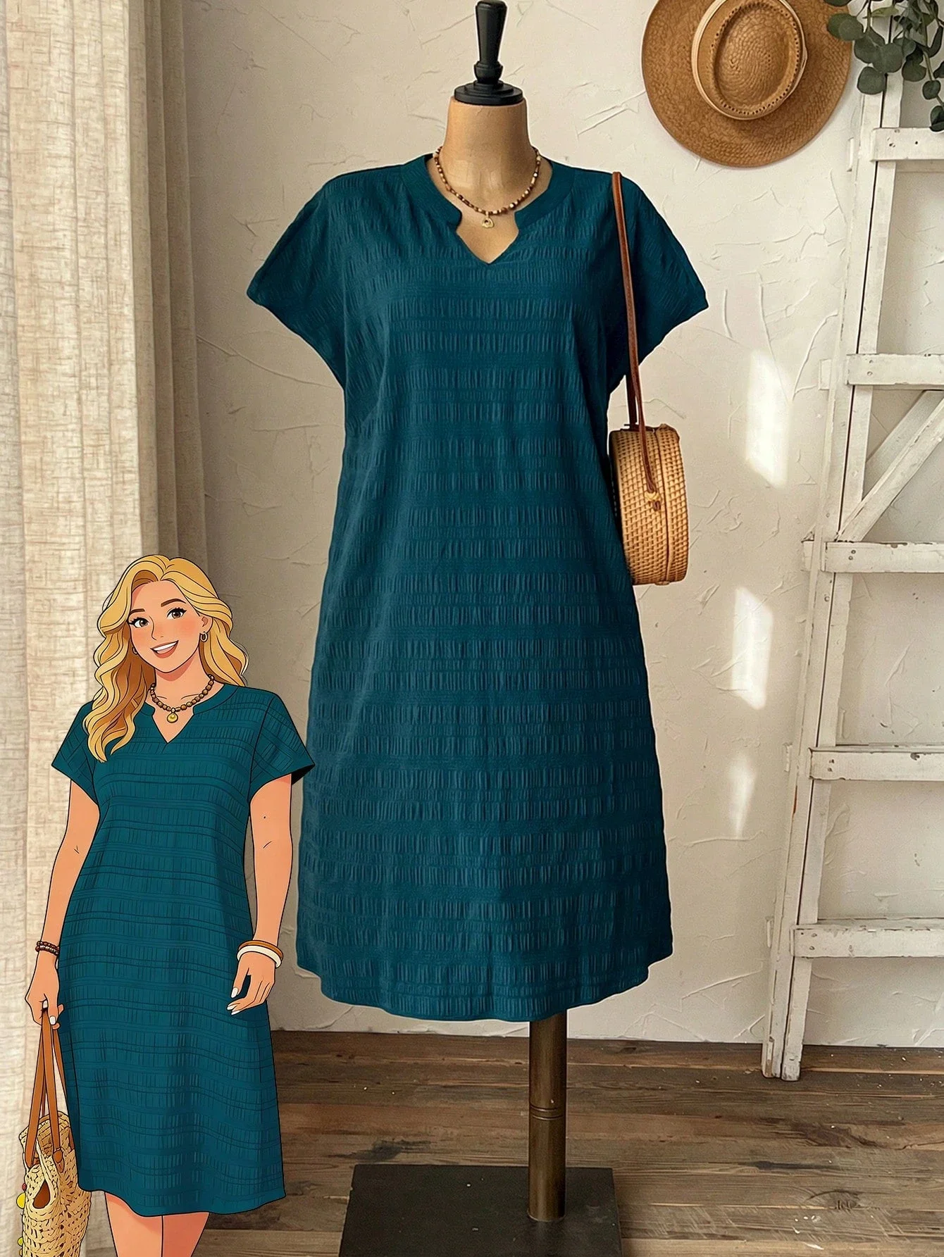 

Повседневное платье больших размеров с вырезом на горловине, однотонное, летнее/весеннее, женское, А-силуэт, длина до колена