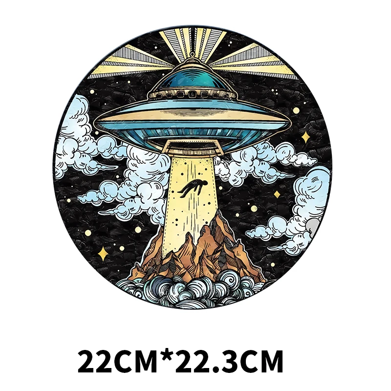 Sci-Fi UFO Color Print T-Shirt Patch Iron On Kids Clothing Heat Transfer Decorative Vinyl Alien Spaceship Round Badge