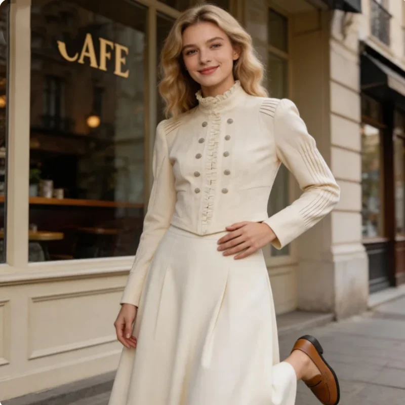 Women's Jacket 2026 Fall New Double-Breasted Decorative Beige Long-Sleeve Short Blazer Elegant Fashionable Street Style