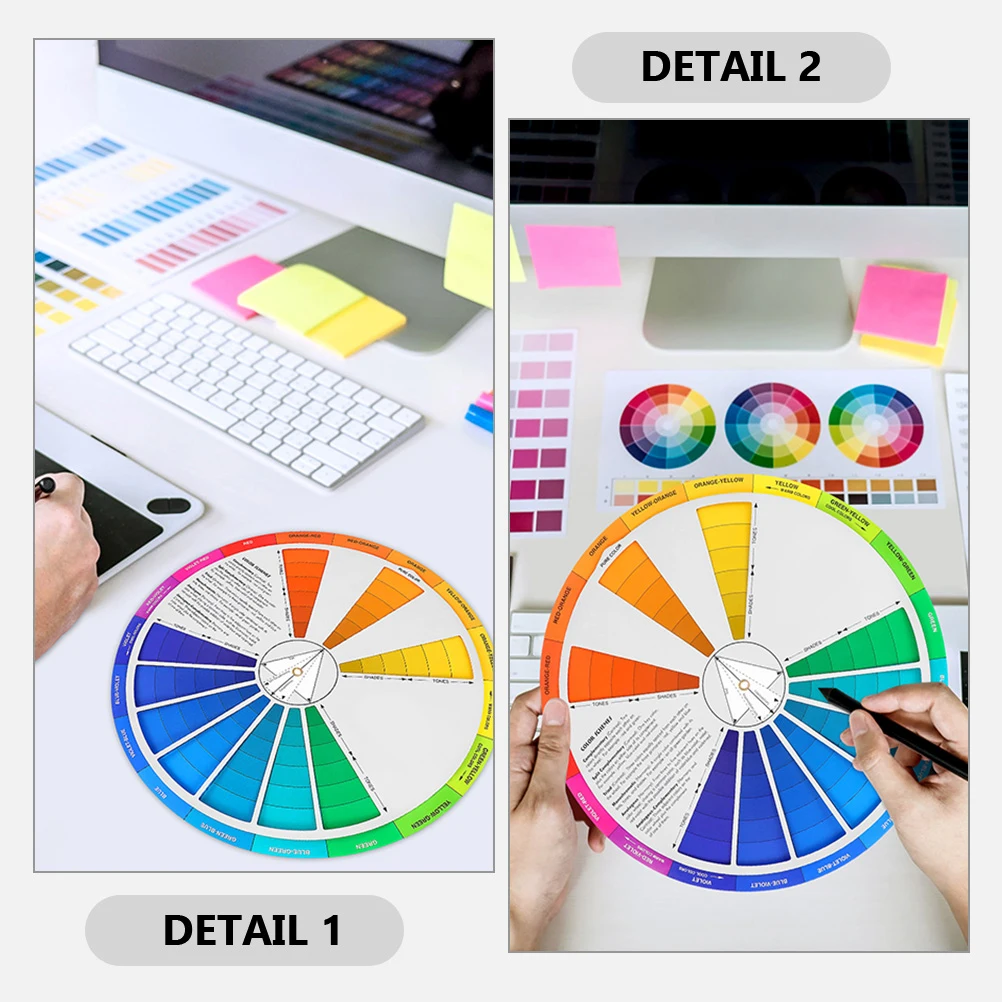 

2Pcs Gradient Color Wheel Painting Tool Lightweight Durable Color Learning Chart Standard Card Rotatable Teaching Aid Artists