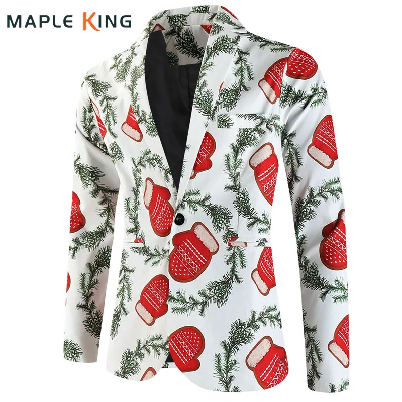 Funny Gloves Printed Men Blazer Elegante Hombre Christmas Decorations 2024 Autumn Winter Mens Party Dress Loose Casual Jacket