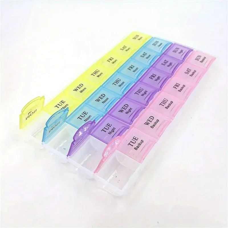

1PC 4 Row 28 Squares Pillbox Storage Box for Pills Portable Weekly 7 Days Medication Case Pill Container Organizer Plastic Box