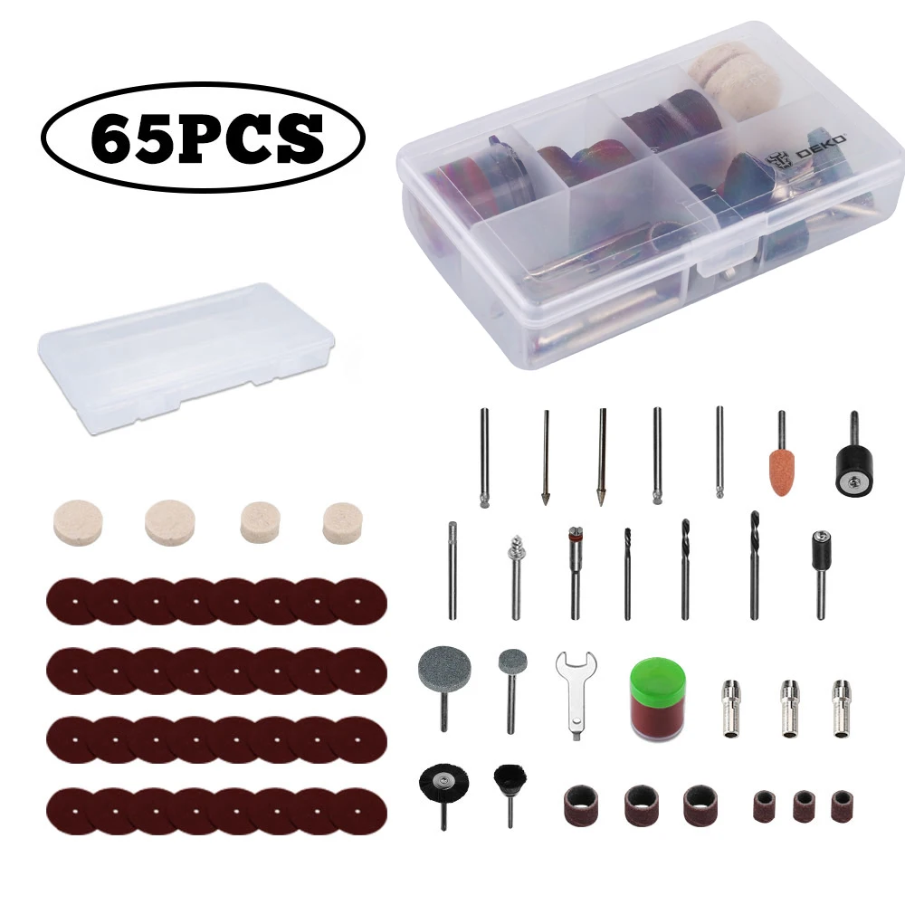 DEKO 65/100pcs Mini Broca Acessórios Kit Para Gravador Moedor Ferramentas Rotativas DIY Mini Broca Kit Cabeça de Moagem