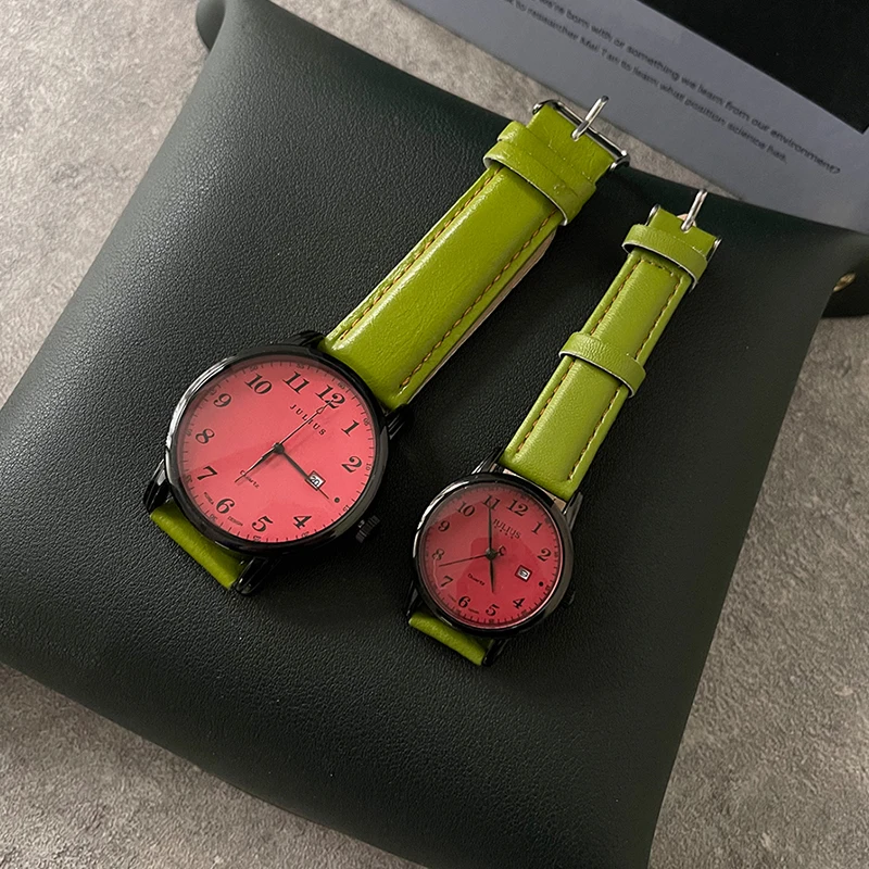ساعات الزوجين، ساعات نسائية ورجالية، طراز كوري، حزام جلدي، ساعات أصلية، تقويم، ساعات كوارتز للزوجين. #1
