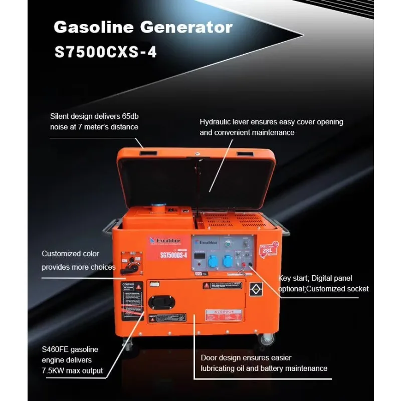 S7500CXS Gas 3 Phase 380V & Single Phase 110V/220V Silent Generator Portable Type Generator 10HP Engine