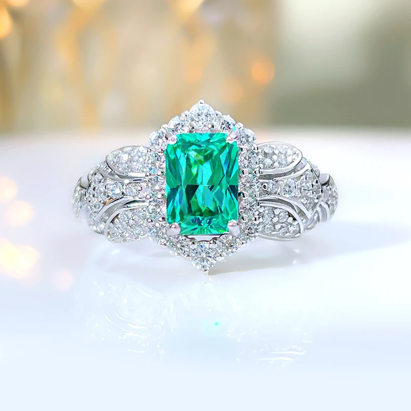 Paraiba artificial 925 sterling silver ring 100% 18K gold 100% 9K gold ring Wedding ring