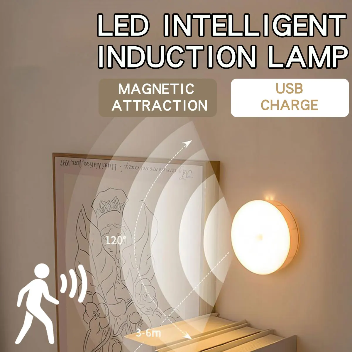 Lampada da notte a LED con sensore di movimento Lampada da notte ricaricabile USB per armadio da cucina Lampada da armadio Scala Luce da armadio a LED senza fili