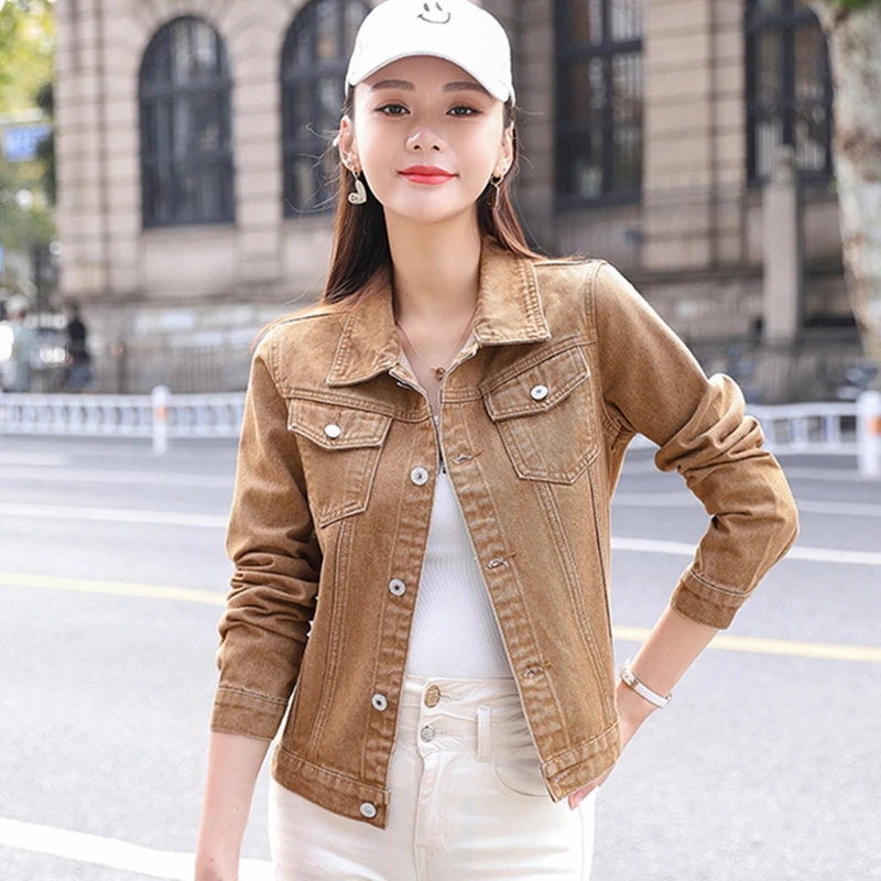 Vintage Cropped Jacket Women Short Coat Denim Jacket Jeans Cowboy Outerwear Black White Khaki Ladies Top Spring Summer Clothes