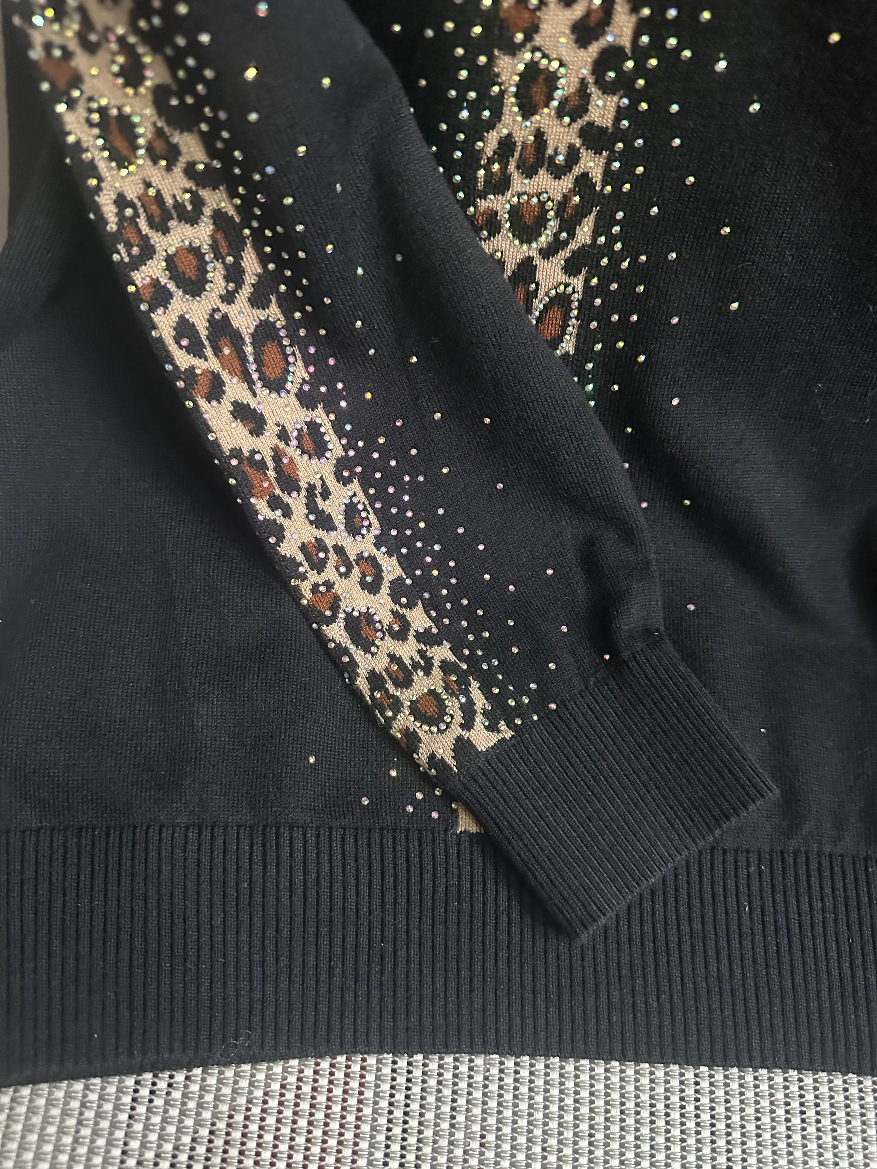 Rhinestones Leopard Turtleneck Sweaters Autumn Winter Wool Blend Bottoming Tops Long Sleeve Slim Female\'s Clothing B-011