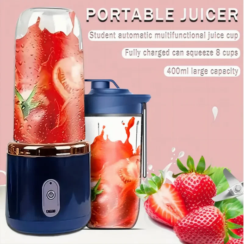 6-Blade Juicer Blender With Juicer Cup And Lid Portable USB Rechargeable, Automatic Small Electric Juicer Ice Smoothie Blender