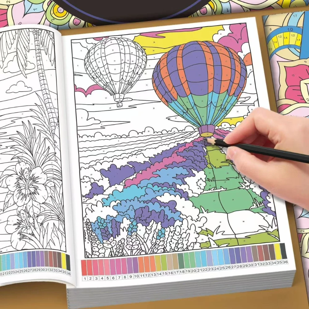 Adult Relaxation Color By Number Workbook 32 Pages Mandala Flower Plant Animal Illustrations Stress Reduction Art Book