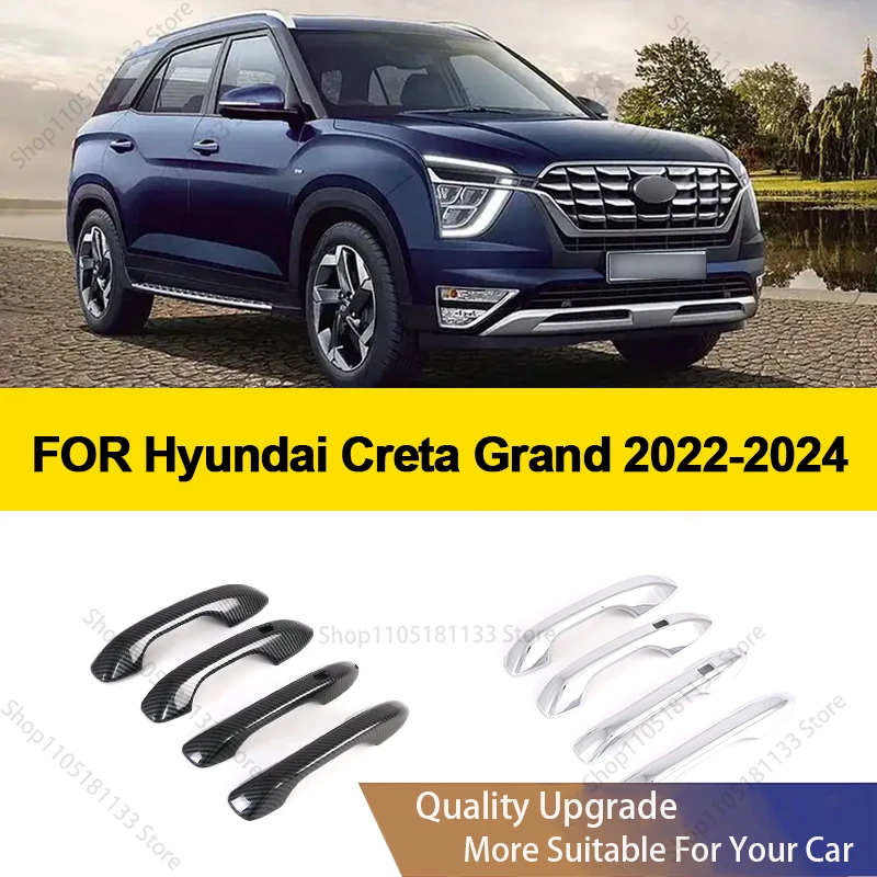 Door Handle Cover for Hyundai Alcazar Creta Grand 2022 2023 2024 Car External Protective Accessories Sticker Carbon Fiber Chrome