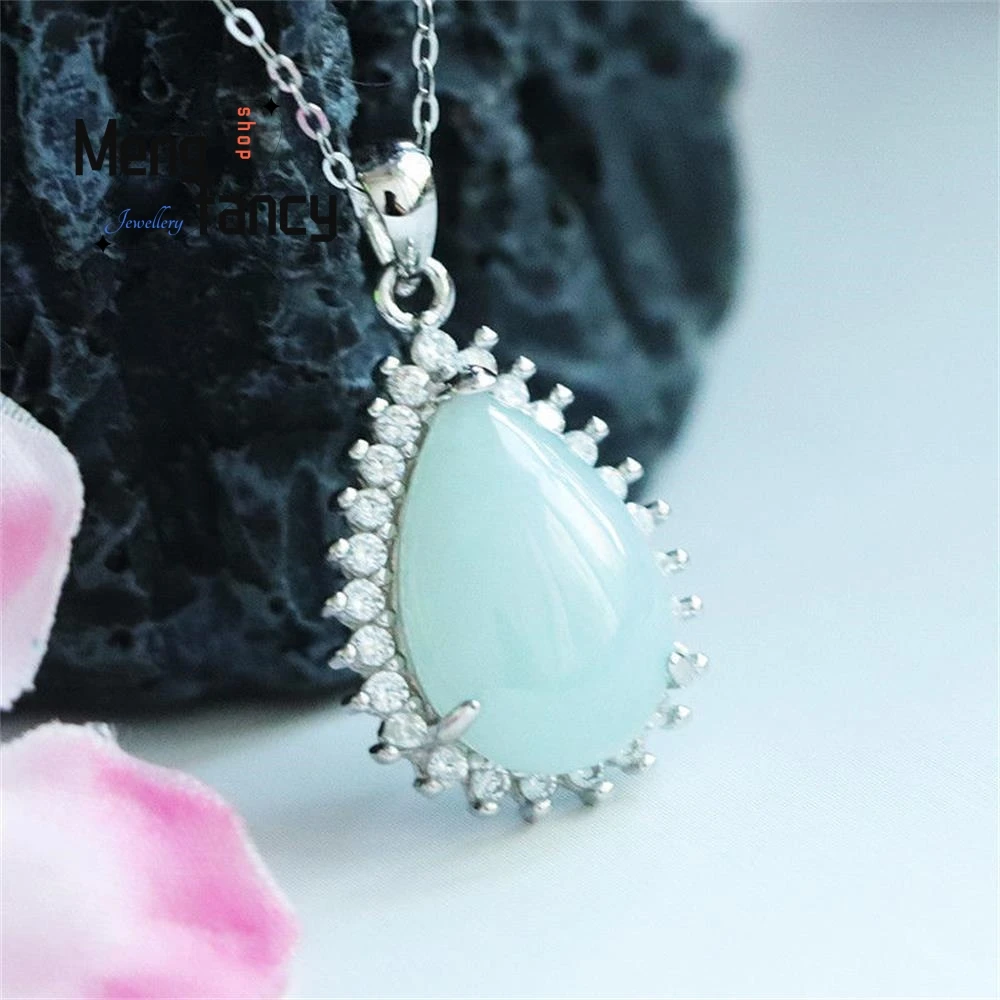 S925 Silver Lnlaid Jadeite Exquisite Elegant Simple High-grade Pendant Water Drop Luxury Quality Fashion Jewelry Holiday Gifts