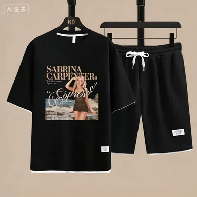 

Ice Silk Casual Set Men's Summer Gingham ort Sve Loose orts Trendy Matching Five-Quarter Polyester T-irt Set 2026