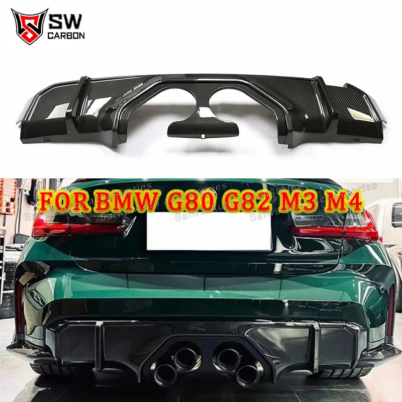 

Задний бампер из сухого углеродного волокна в стиле MP для BMW G80 M3 G82 G83 M4 2021+ Задний диффузор со средним выходом, спойлер, сплиттер