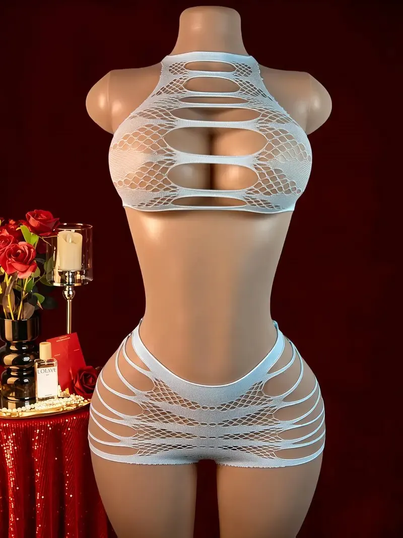 Sexy Dessous + Höschen Hohl Damen Unterwäsche Netz Body Transparent Mesh Body Anzug Kostüme Sexiest Enge Dessous