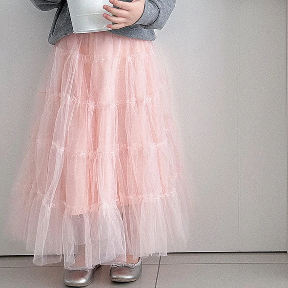 Girls Skirt 2024 Spring New Childrens Clothes Girls Baby Pure Color All-matching Pure Sweet and Lovely Mesh Half Long Skirt