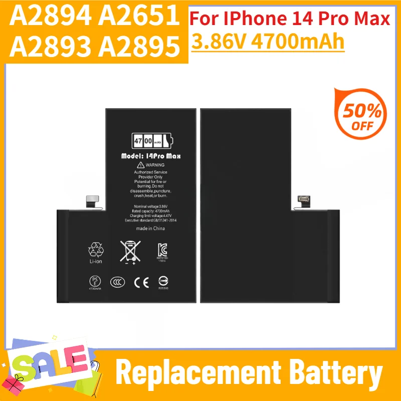 3.86V 4700mAh High Quality A2894 A2651 A2893 A2895 Battery for IPhone 14 Pro Max Diagnostic-enabled Phone Replacement Battery