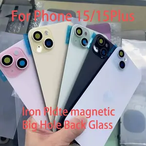 Bilashmart Big Hole Back Glass Cover iPhone 15 15Plus Iron Frame Magnetic Ring wireless Charging Coil With Free Back Waterproof Sticker