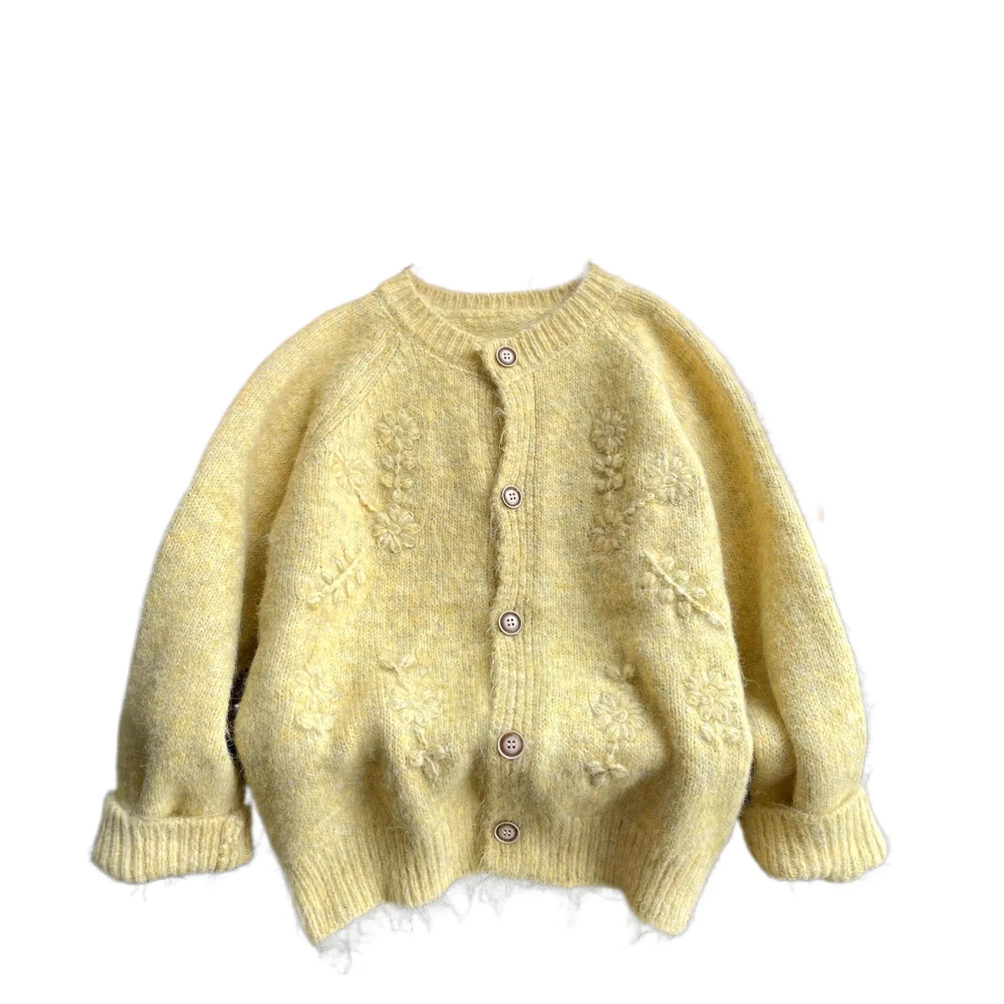 

Spring 2026 New Temperament Simple Round Neck Chic Three-dimensional Embroidered Knitted Cardigan Sweet Sweater Jacket Tide