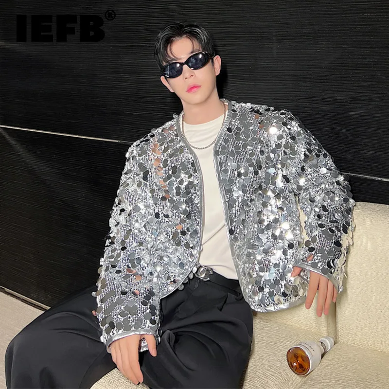 IEFB chaquetas sexis para hombre, abrigo corto de lentejuelas de estilo coreano a la moda, diseño de nicho de tendencia, ropa de personalidad para