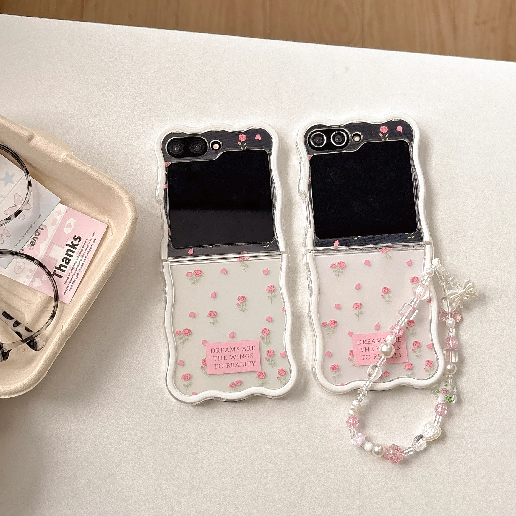 

Back Cover For Samsung Galaxy Z Flip 7 6 5 4 3 Case Pink Rose Flower with Bracelet Chain Shockproof Phone Case