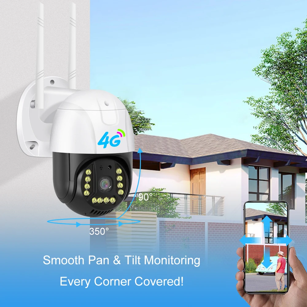 V380 4G Sim Card IP Camera 2MP Wifi Camera Outdoor Security Surveillance Auto Tracking Two Way Audio PTZ CCTV Camera