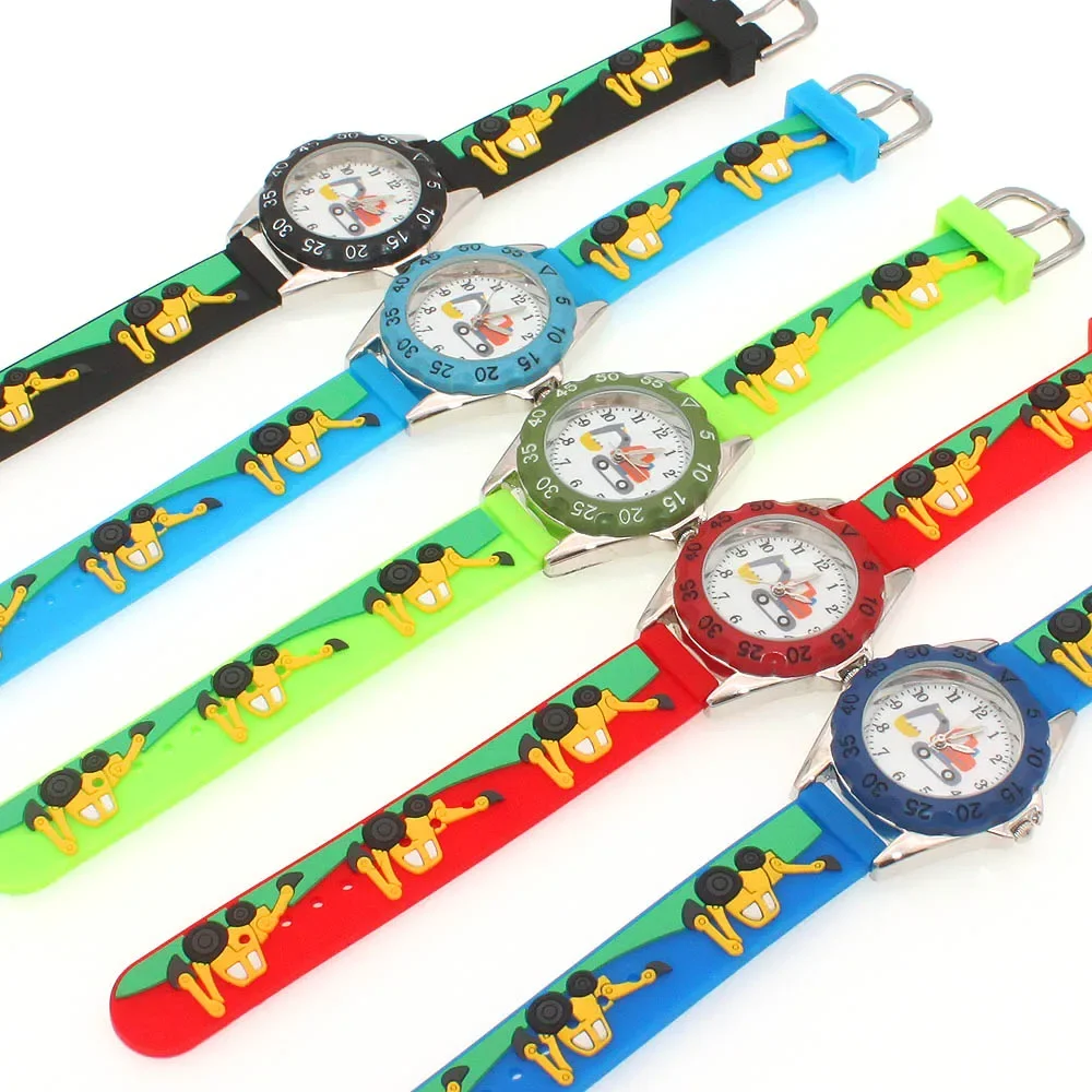 5Pcs Children's Cartoon Wristwatches Silicone Straps Boys Girls Learning Time Student Gift