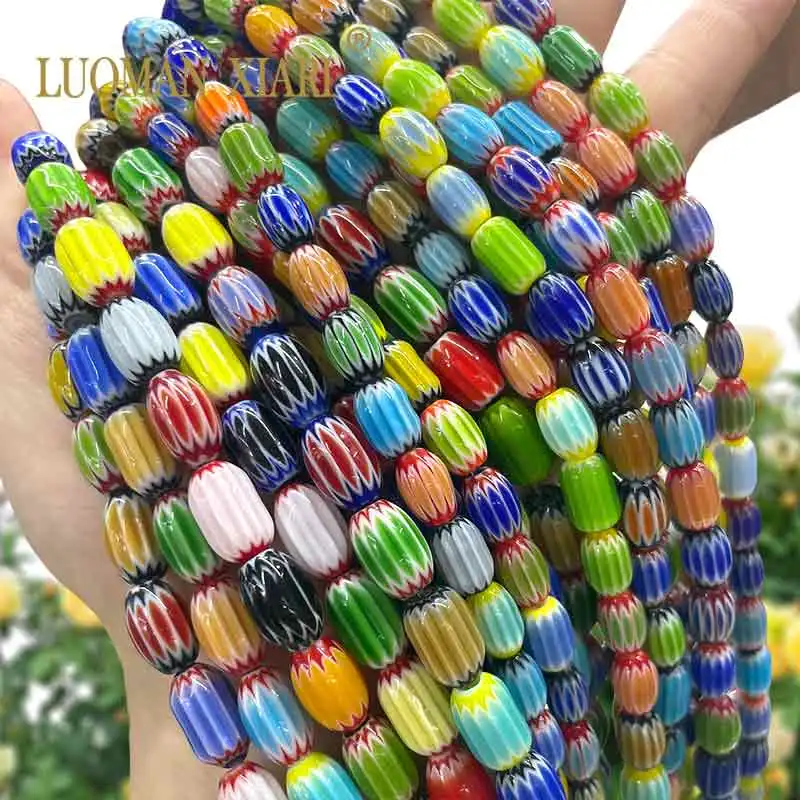 6x9mm 8x12mm Rice Nepal Style Handmade Glazed Print Lampwork Bead Loose Spacer Beads for Jewelry Making Diy Bracelet Accessories