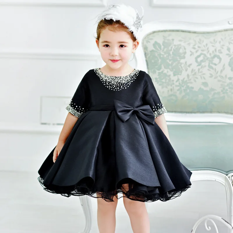 New Toddler Wedding Satin Princess Baby Girl Dress Bow 1 Year Birthday Evening Party Newborn Christening Dress for Girl Clothe