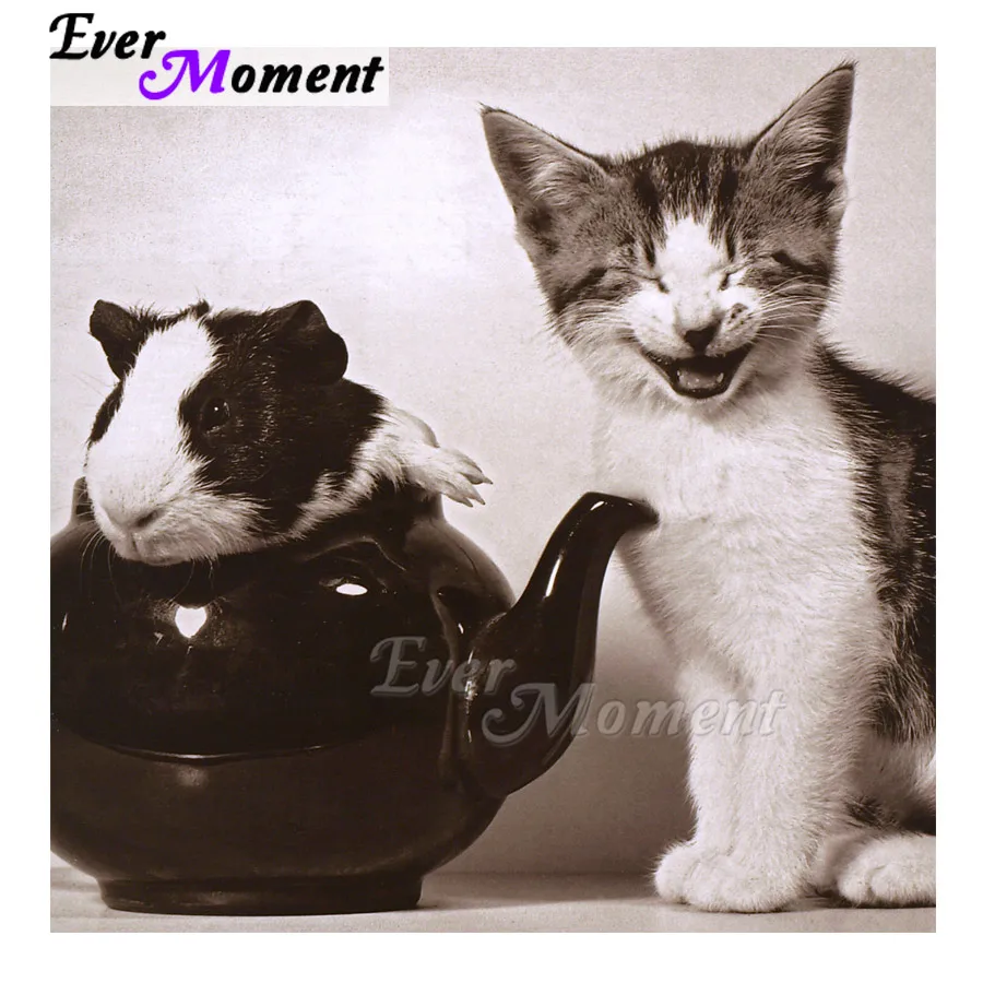

Full Round Square Stones Rhinestone Mosaic Ever Moment Diamond Painting Cat Mouse Decoration For Home Embroidery Decor ASF1586